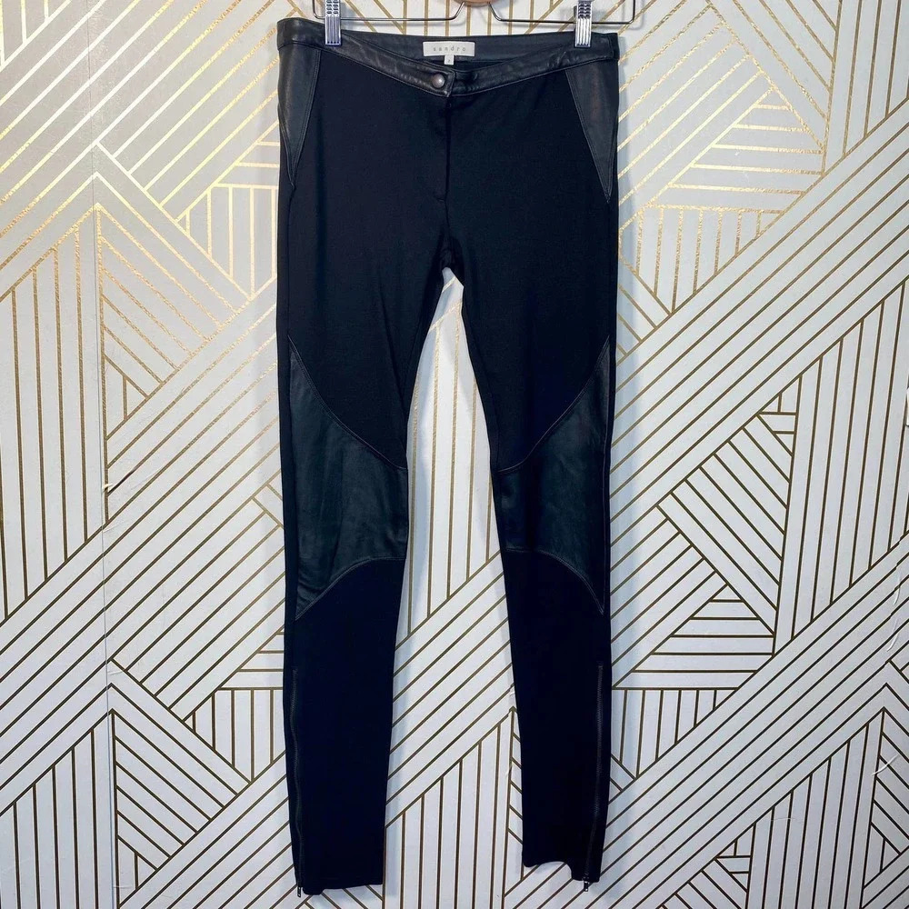 Sandro Black Leggings with Leather Accents